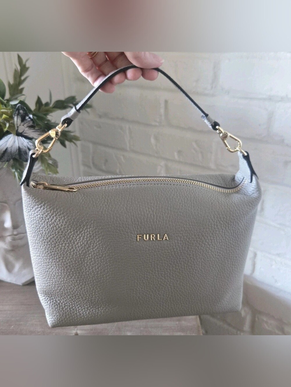 Furla Sophie Bag In Marmo Gray, Top Handle, No Crossbody Strap, Card Slot